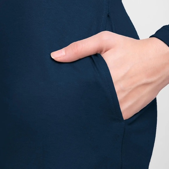 Women's Plain High Neck Pocket Dress Navy Blue - Picture 6 of 7